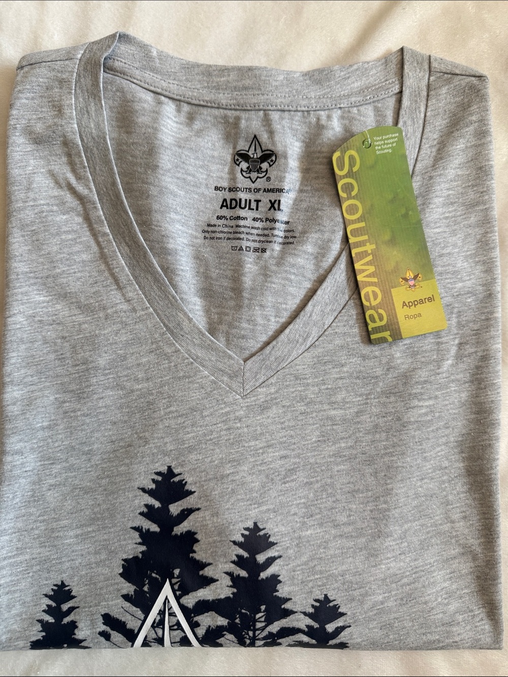 Boy Scouts of America Scoutwear Gray V-Neck Tee with Tree Graphic